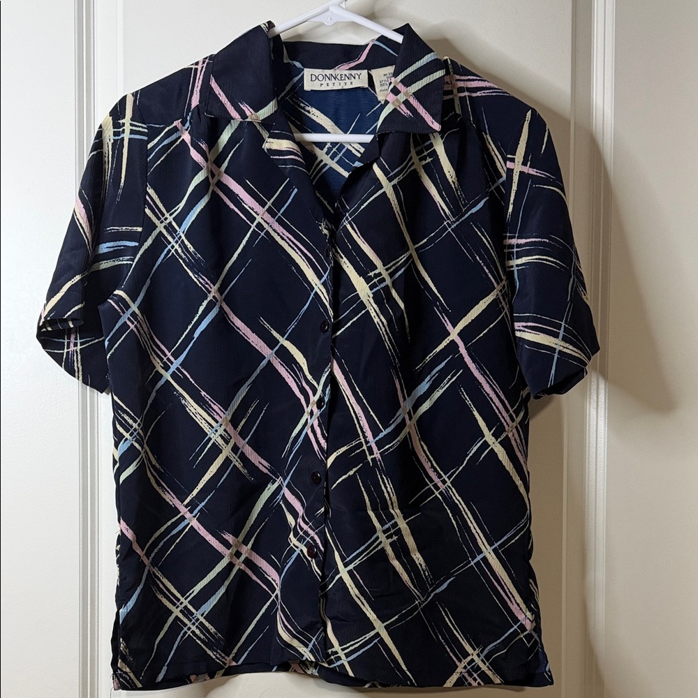 Donnkenny Women's Classic Navy Plaid Blouse